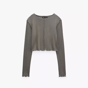 Zara Gray Fitted Crop Blouse